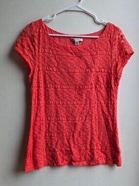 Banana Republic Orange/Red Eyelet Lace Cap Sleeve Blouse Size 8